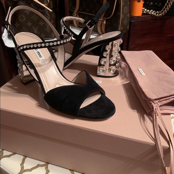 Miu Miu Crystal Suede Sandal - Picture 1 of 5
